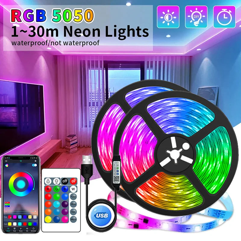 USB RGB LED Strip Lights – App Control Color-Changing 5050 Flexible Light Strip
