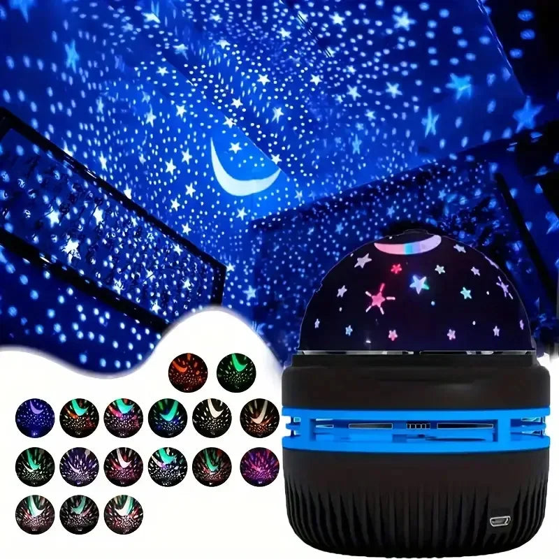 LED Starry Sky Projector Night Light – USB Moon & Star Atmosphere Lamp