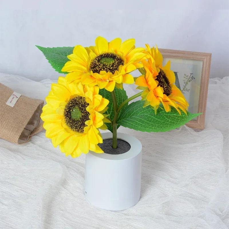3-LED Sunflower Rechargeable Night Light – Elegant Bedside & Table Lamp