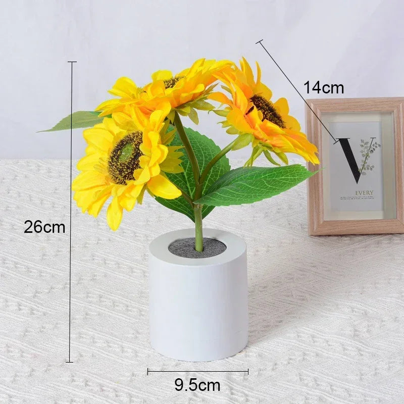 3-LED Sunflower Rechargeable Night Light – Elegant Bedside & Table Lamp