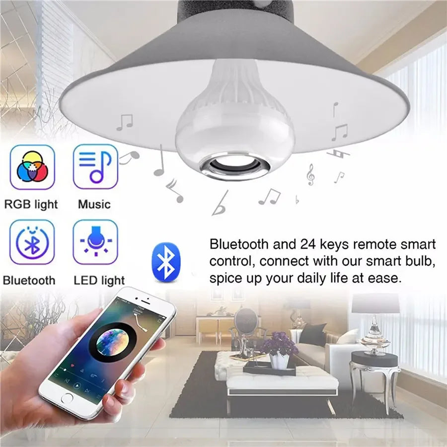 E27 RGB Bluetooth Speaker Light Bulb – 12W Smart Music Lamp with Remote