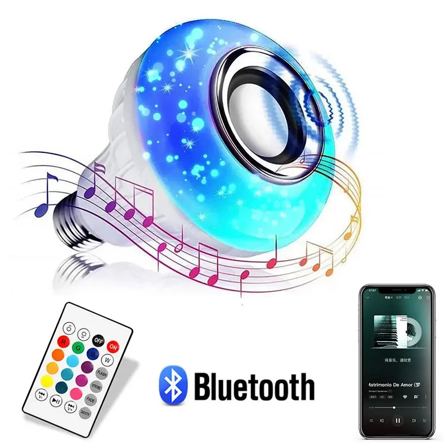E27 RGB Bluetooth Speaker Light Bulb – 12W Smart Music Lamp with Remote