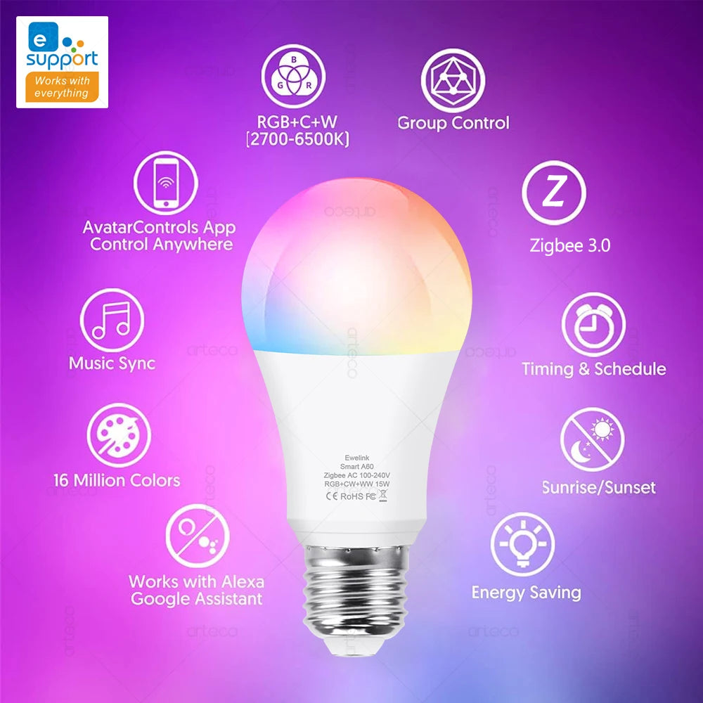 E27 Zigbee Smart RGB Bulb – Alexa & Google Home